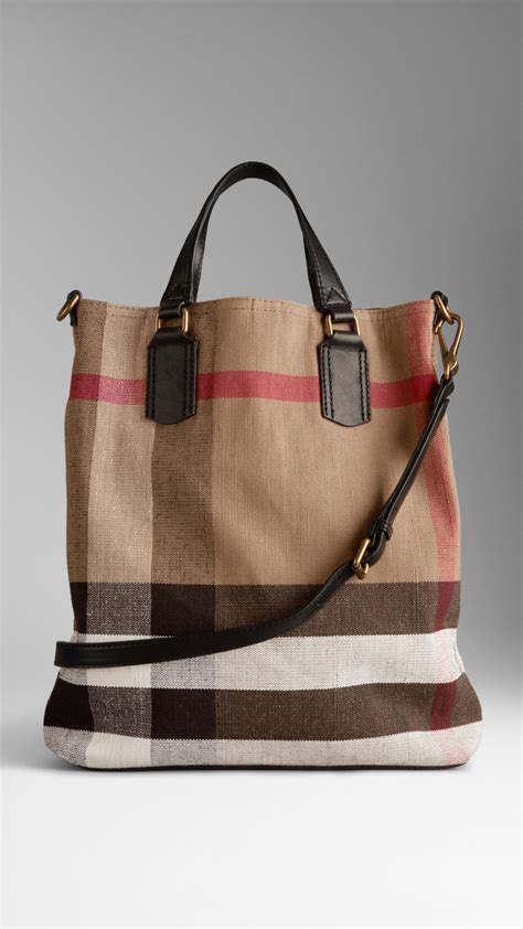 burberry women's brown medium canvas check tote bag|burberry packable tote bag.